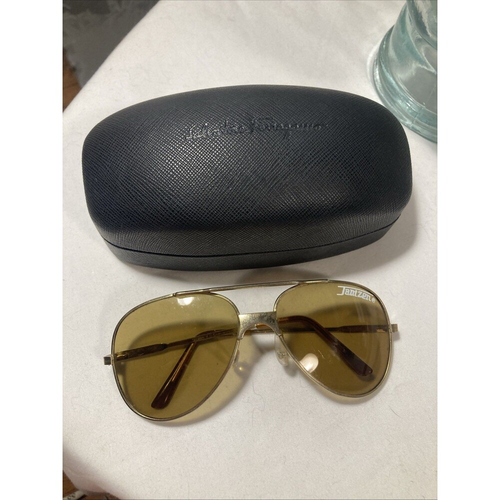 HTF Vintage Jantzen Aviator Sunglasses Yellow Lens Gold Frame in Case